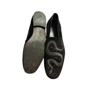 Asos Mens Size 8 Slip on Blac Velvet Snake Embroidered Mules Dress Shoe